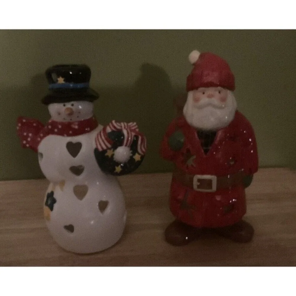 Santa And Snowman Tea Light Candle Holders,‎ Set Of 2, 7 In And 7.5 In